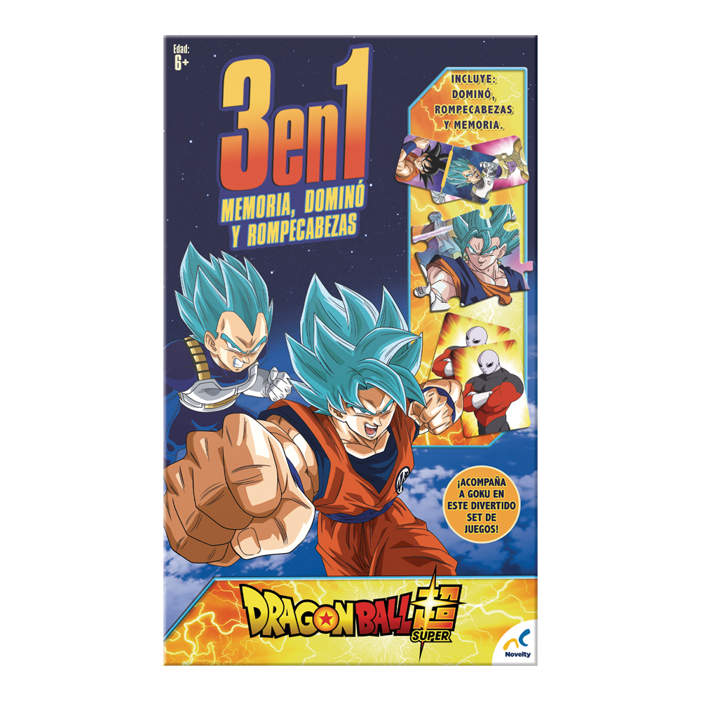 SET DE JUEGOS EN 3 EN 1 (MEMORIA, DOMINO, ROMPECABEZAS) DRAGON BALL SUPER JUEGOS DE MESA LICENCIA