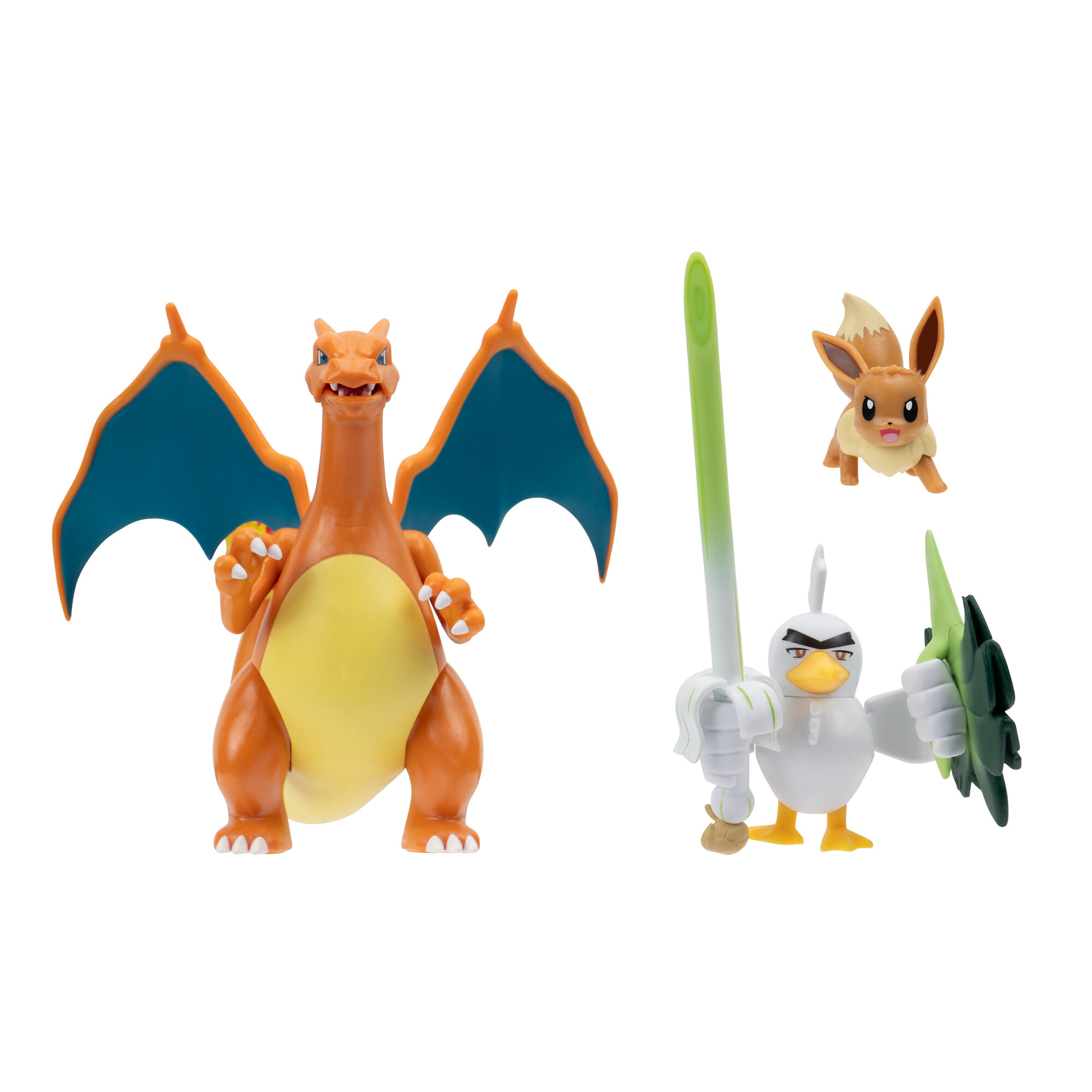 PACK X3 FIGURAS EEVEE, SIRFETCH'D Y CHARIZARD POKEMON